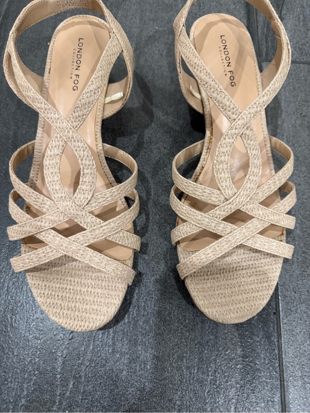 London Fog Natural Braided Strappy Slingback Sandals